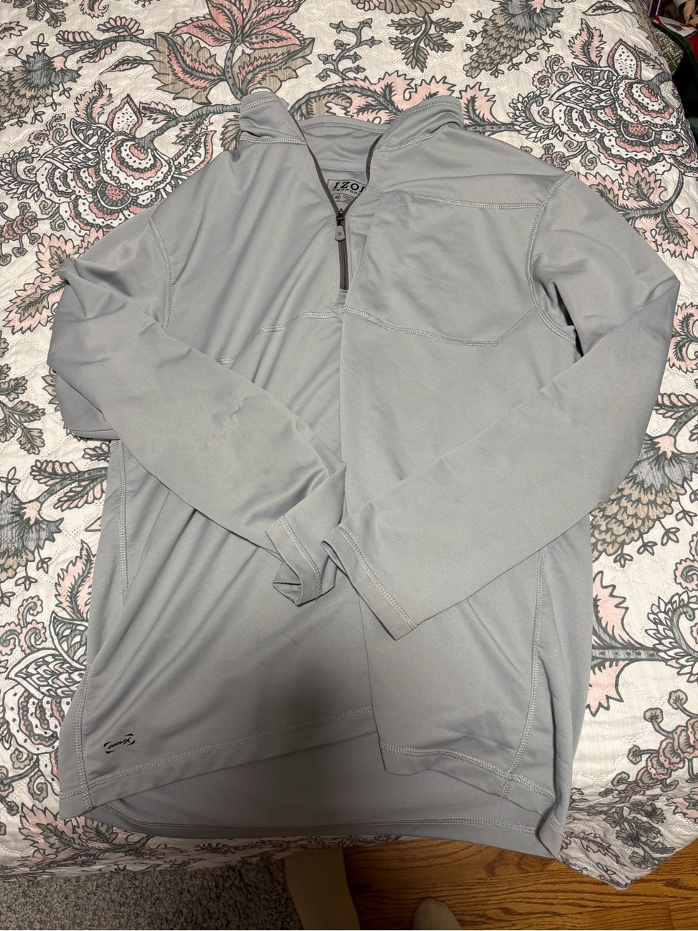 Izod Light Gray Lightweight Quarter-Zip Hooded Pullover